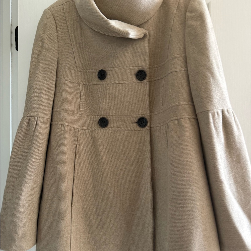 Ann Taylor LOFT Tan Double-Breasted Pea Coat